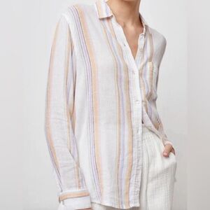 Rails Charli Shirt Merida Stripe Linen Blend Button Shirt Size M MSRP $178
